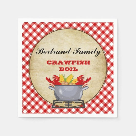 Roodbaars Boil Pot Red Check Gingham Servet (Voorkant)