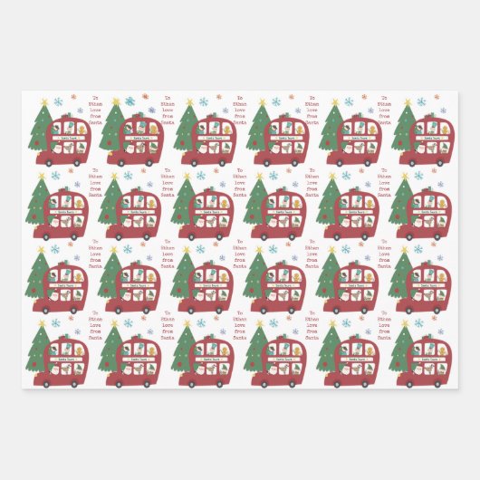 Roodbaars Bus Child Name Love Santa KerstKerstmis Inpakpapier Vel (Voorkant 2)