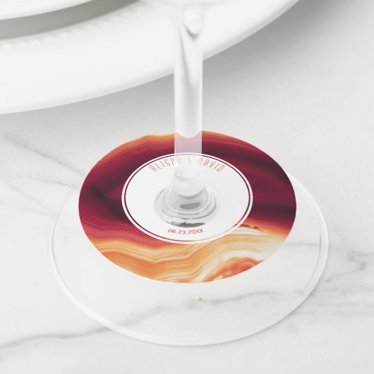 Roodbaars en lijst geo-moderne herfstbruiloft wijnglaslabel (Dichtbij)