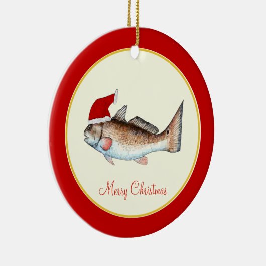 Roodbaars kerstkerstmanshat keramisch ornament (Rechts)