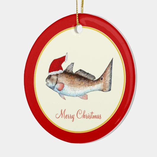 Roodbaars kerstkerstmanshat keramisch ornament (Links)