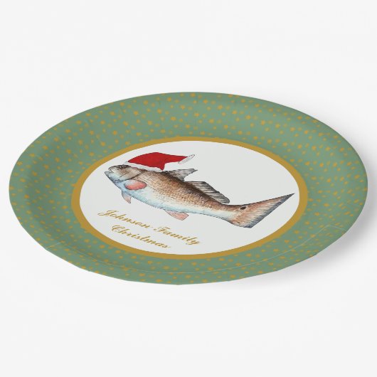 Roodbaars kerstmanvis papieren bordje (Gekanteld)