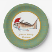 Roodbaars kerstmanvis papieren bordje (Voorkant)