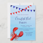 Roodbaars kookfeest rode kreeft blauw zee strand kaart (Voorkant)