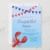 Roodbaars kookfeest rode kreeft blauw zee strand kaart (Voorkant)