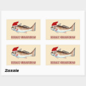 Roodbaars Santa Vrolijk Kerstfeest op Off White Rechthoekige Sticker (Vel)