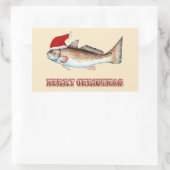 Roodbaars Santa Vrolijk Kerstfeest op Off White Rechthoekige Sticker (Tas)