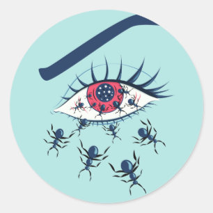 Roodbaarzen met kruipende mieren ronde sticker
