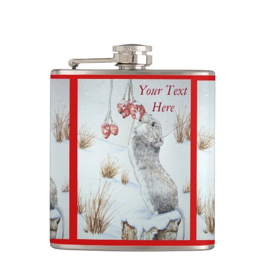 Roodbaarzen sneeuwscurve heupfles (Voorkant)