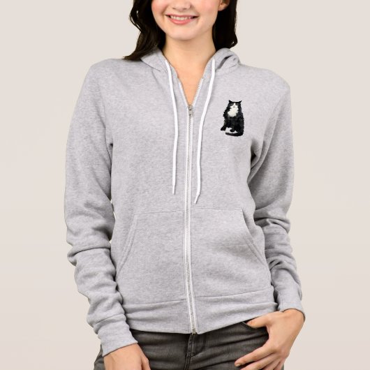 Roodbaarzen zwarte en witte kat hoodie (Voorkant)