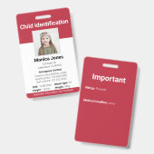 Roodbadge voor identificatie van kinderen badge (Voor- en achterkant)