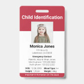 Roodbadge voor identificatie van kinderen badge (Voorzijde)
