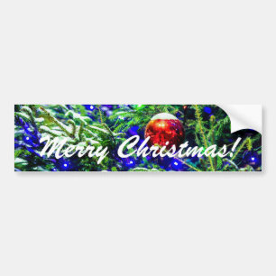 Roodbal met groene kerstboom bumpersticker