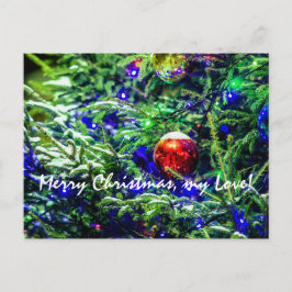 Roodbal met groene kerstboom feestdagenkaart