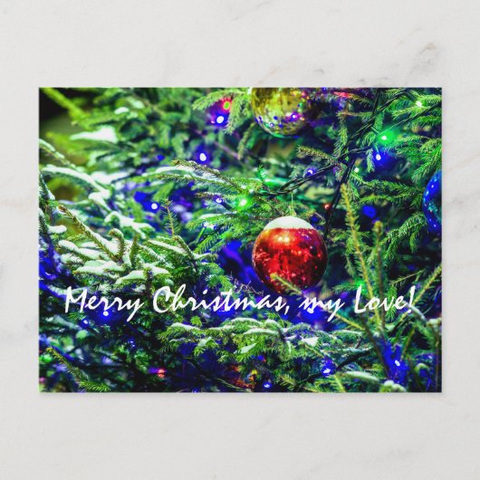 Roodbal met groene kerstboom feestdagenkaart (Voorkant)