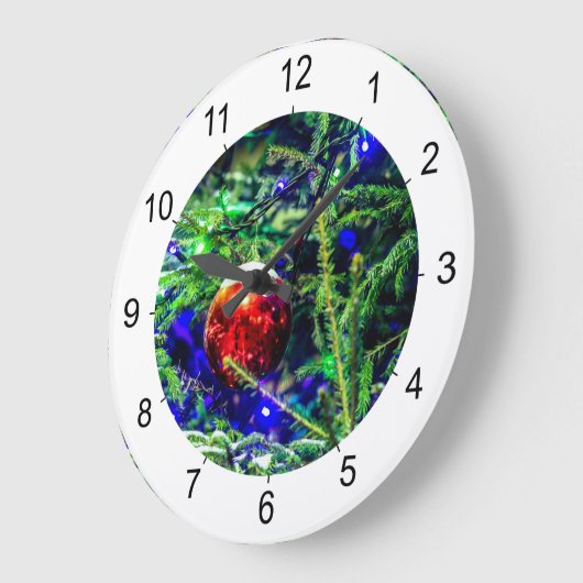 Roodbal met groene kerstboom grote klok (Hoek)