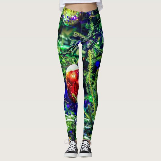 Roodbal met groene kerstboom leggings (Voorkant)