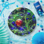 Roodbal met groene kerstboom papieren bordje (Feest)