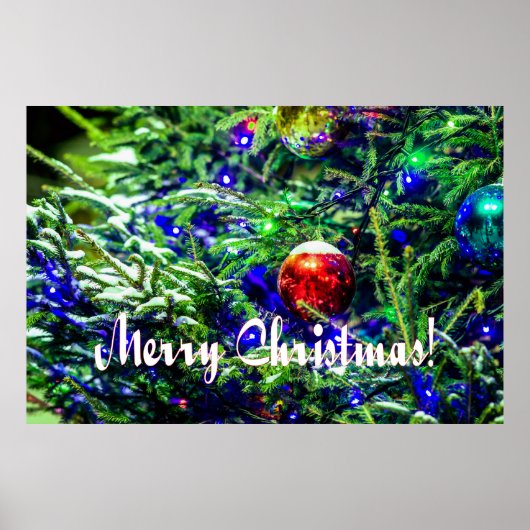 Roodbal met groene kerstboom poster (Voorkant)