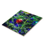 Roodbal met groene kerstboom tegeltje (Zijkant)
