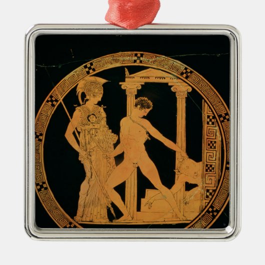 Roodbeeldbeker met afbeelding van Athena, Theseus Metalen Ornament (Voorkant)