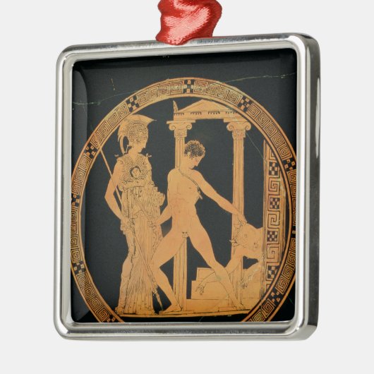 Roodbeeldbeker met afbeelding van Athena, Theseus Metalen Ornament (Links)