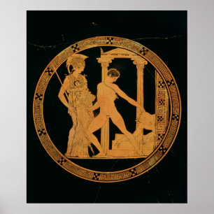 Roodbeeldbeker met afbeelding van Athena, Theseus Poster