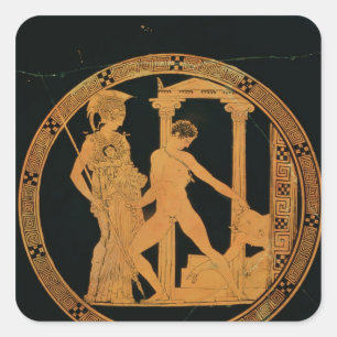 Roodbeeldbeker met afbeelding van Athena, Theseus Vierkante Sticker