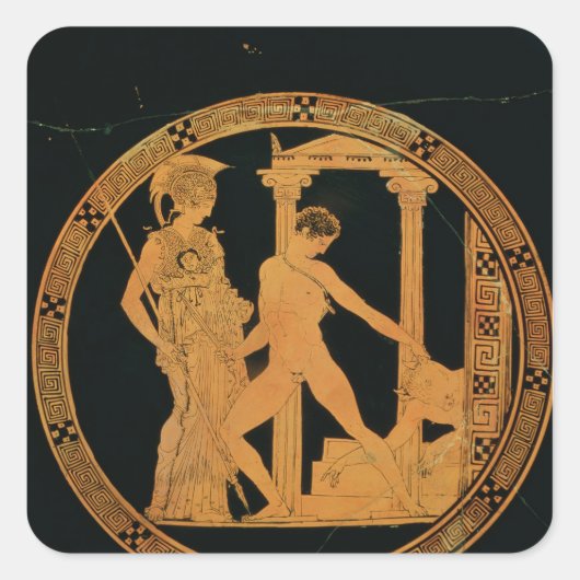 Roodbeeldbeker met afbeelding van Athena, Theseus Vierkante Sticker (Voorkant)