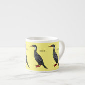 Roodbeige aalscholver cartoon espresso kop (Voorkant rechts)