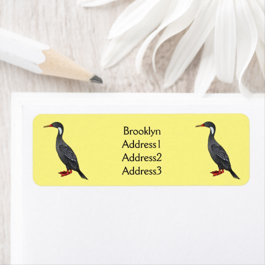 Roodbeige aalscholver cartoon etiket (Insitu)