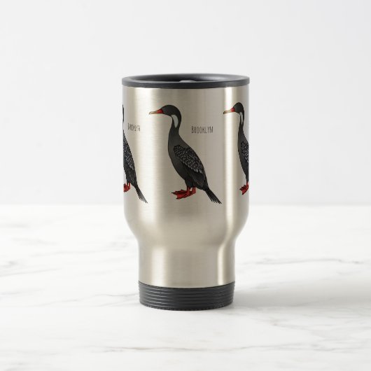 Roodbeige aalscholver cartoon reisbeker (Center)