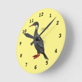 Roodbeige aalscholver cartoon ronde klok (Hoek)