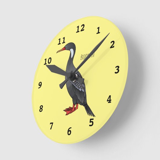 Roodbeige aalscholver cartoon ronde klok (Hoek)