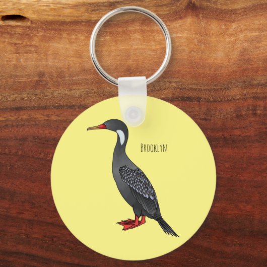 Roodbeige aalscholver cartoon sleutelhanger (Voorkant)