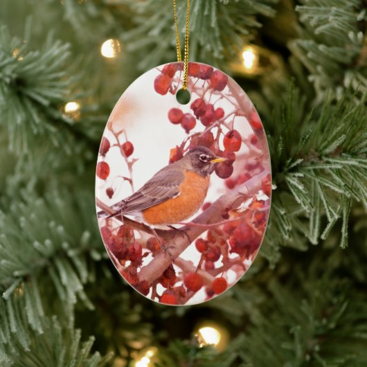 Roodbesrobin Keramisch Ornament (Boom)