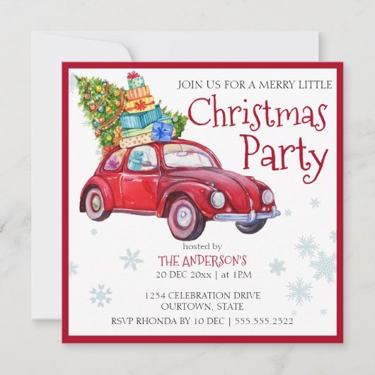  roodbetelauto met kerstboom kaart (Voorkant)