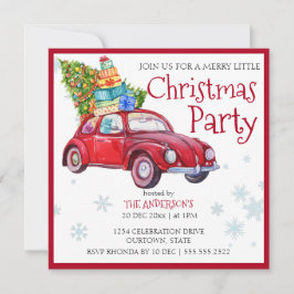  roodbetelauto met kerstboom kaart