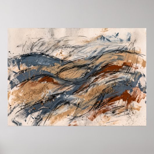 Roodblauwe Abstracte Landschapsposter Poster (Voorkant)