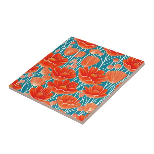 Roodbloem botanisch tegeltje (Zijkant)