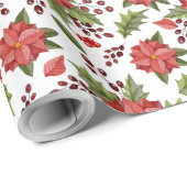 Roodbloem groen blad met kerstblad Wrap Cadeaupapier (Rol Hoek)