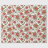 Roodbloem groen blad met kerstblad Wrap Cadeaupapier (Vlak)