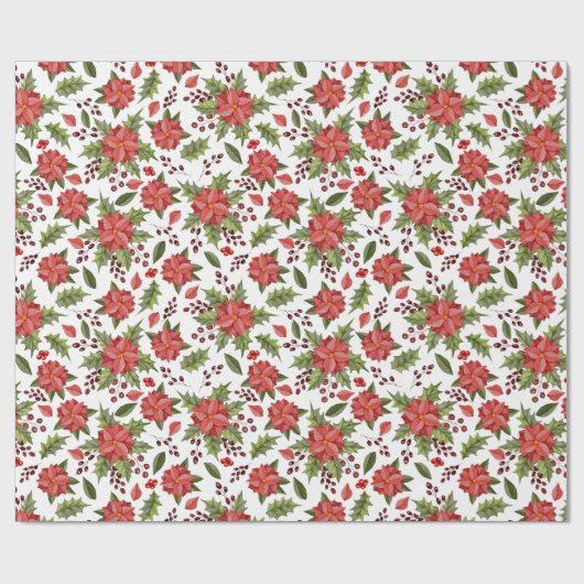 Roodbloem groen blad met kerstblad Wrap Cadeaupapier (Vlak)