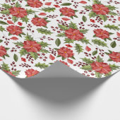 Roodbloem groen blad met kerstblad Wrap Cadeaupapier (Hoek)