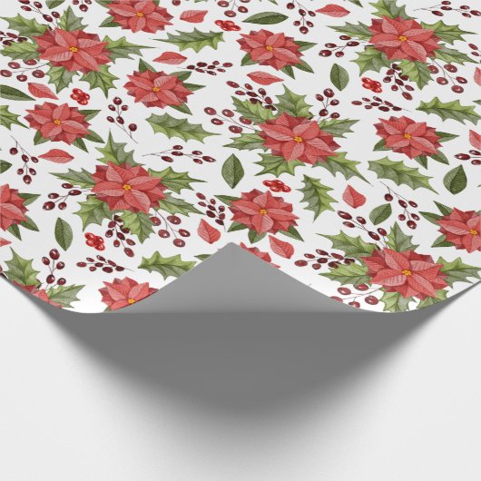Roodbloem groen blad met kerstblad Wrap Cadeaupapier (Hoek)