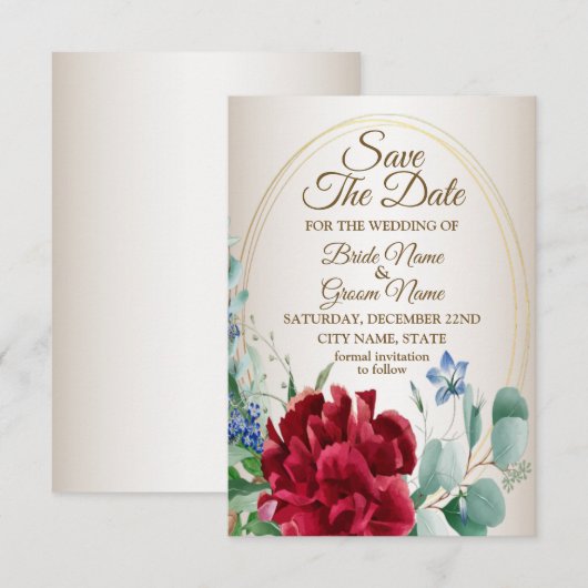 Roodbloem Groen leest Golden Lijst Tan Save The Date (Voorkant / Achterkant)