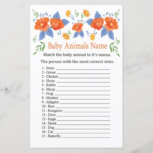 Roodbloemen Babydieren Naam Game (Voorkant)