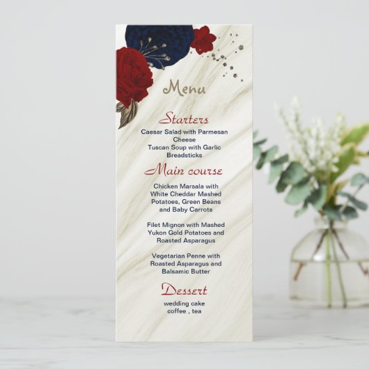 roodbloemen mooi trouwmenu menu (Staand voorkant)