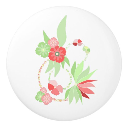 Roodbloemenpalmboom Keramische Knop (Voorkant)