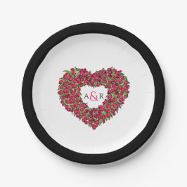 Roodbloemetjestulpje bouquet monogram papieren bordje